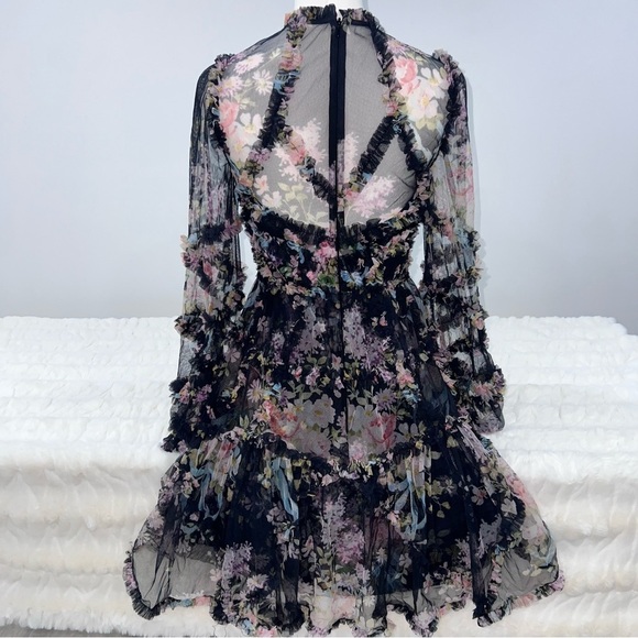 Needle & Thread Floral Ruffle Diamon Dress Mini - Picture 6 of 9